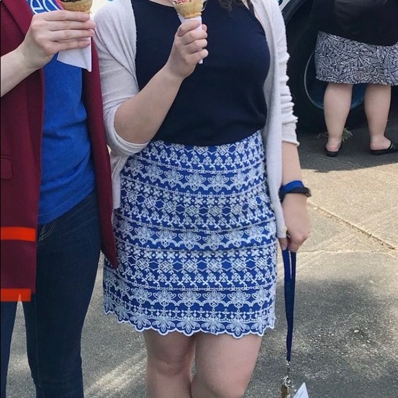 LOFT blue and white embroidered skirt - Picture 3 of 7